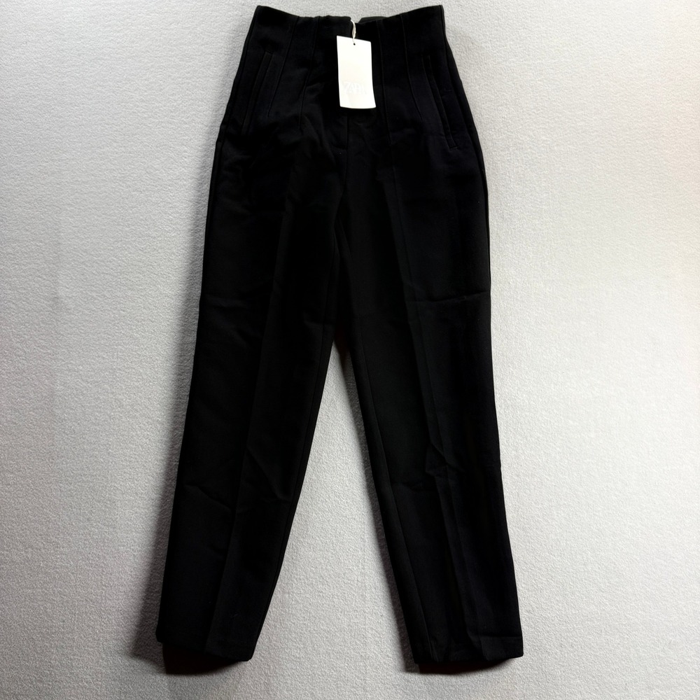 Zara Trousers Women XS Black High Rise Straight Leg 24x26